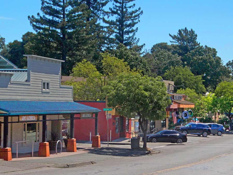 The quaint Main Street in downtown Forestville, Sonoma County