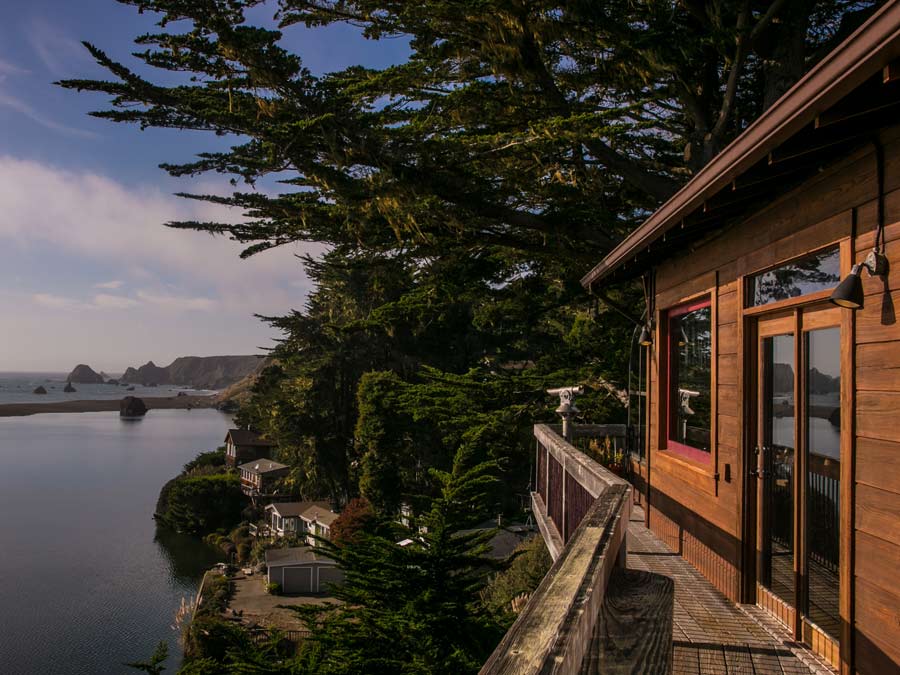 The hotel is perched along the river where it meets the Russian River in Sonoma County