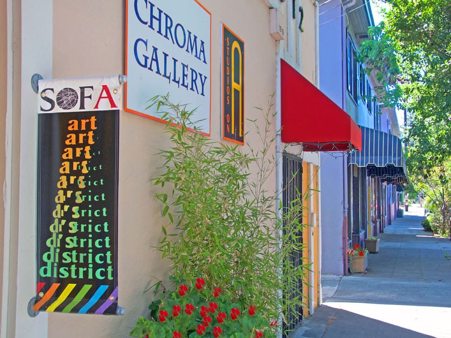 A sign for the SOFA district outside of a gallery in Sonoma County