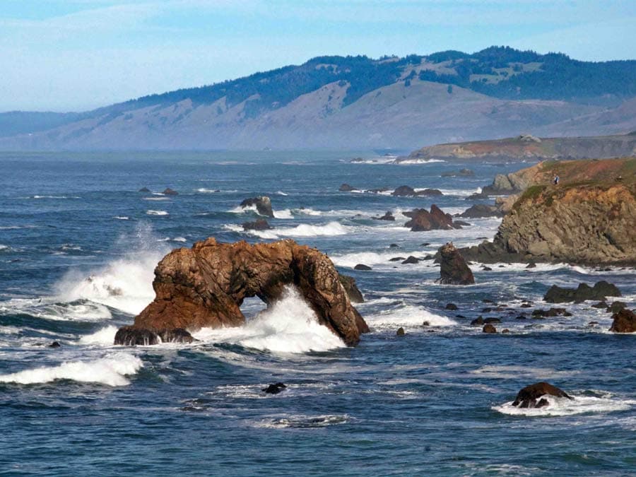 The arhed rock just off the coast in Sonoma County