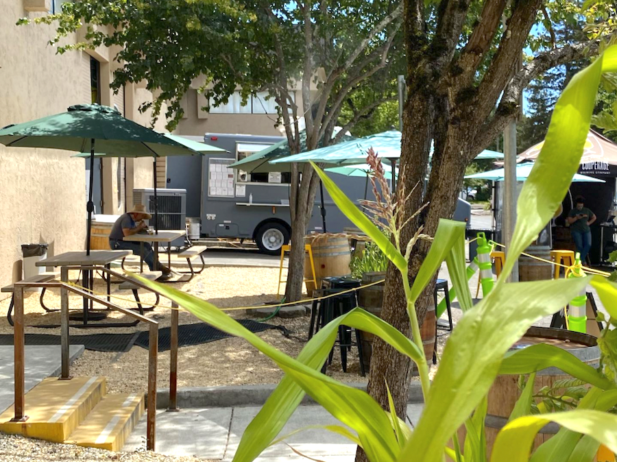 Landscaped patio at Cooperage Brewing Company in Santa Rosa