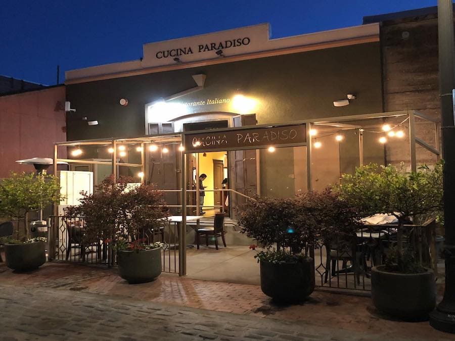 Exterior of Cucina Paradiso in Petaluma at night