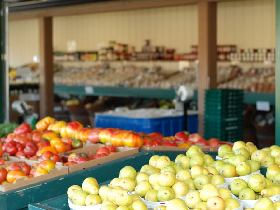 Bushels of produce on display