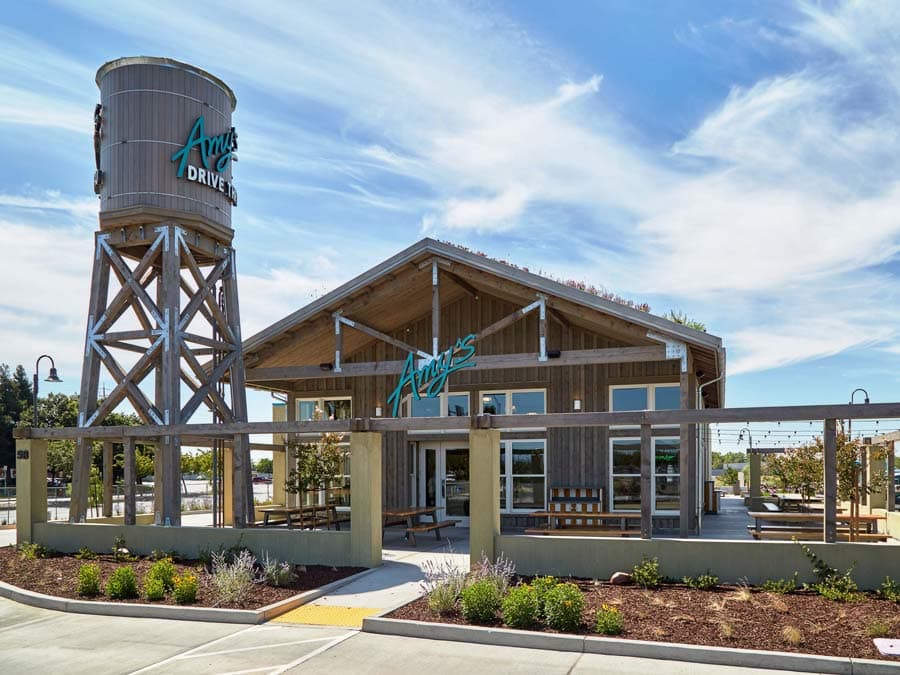 A water tower sits outside of the restaurant in Sonoma County