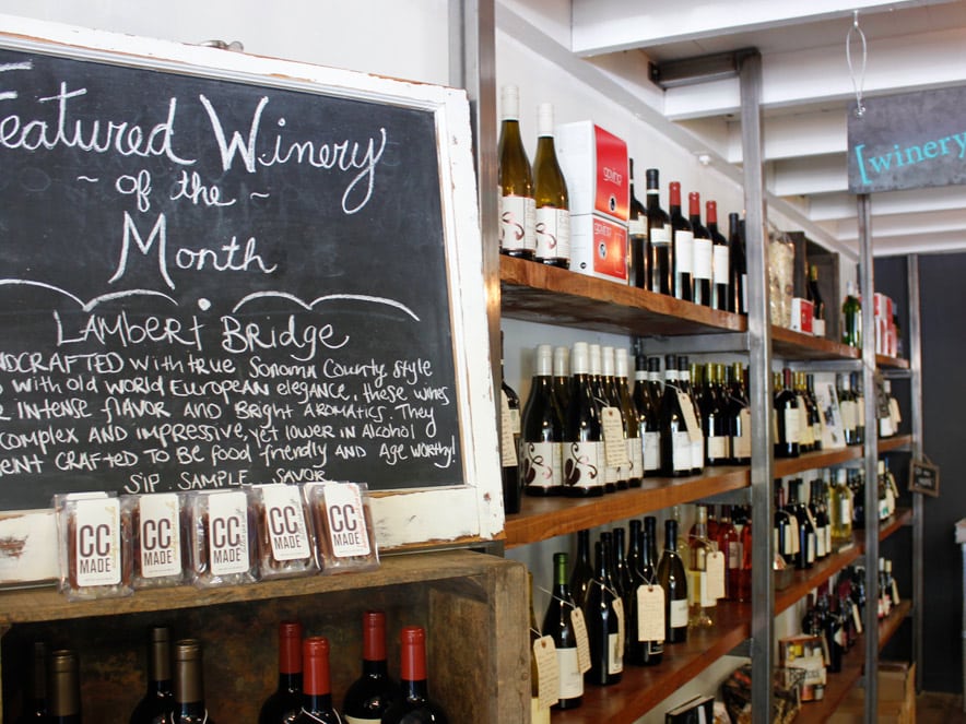 Bottles of wine in Big Bottom Market in Sonoma County