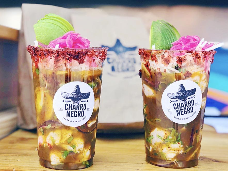 seafood and colorful vegetables in cup