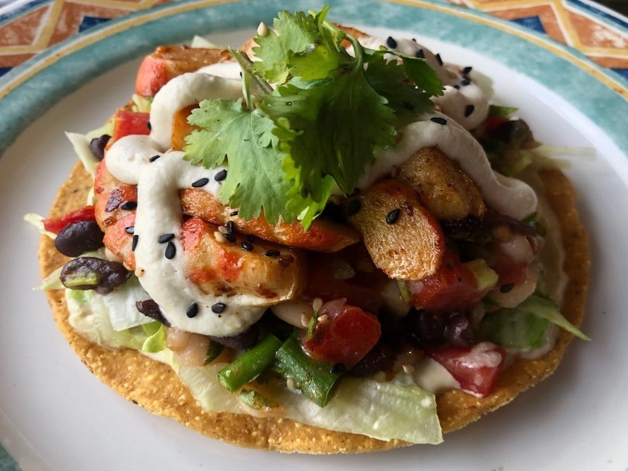 Vegan Mexican tostada at Cozy Plum Bistro