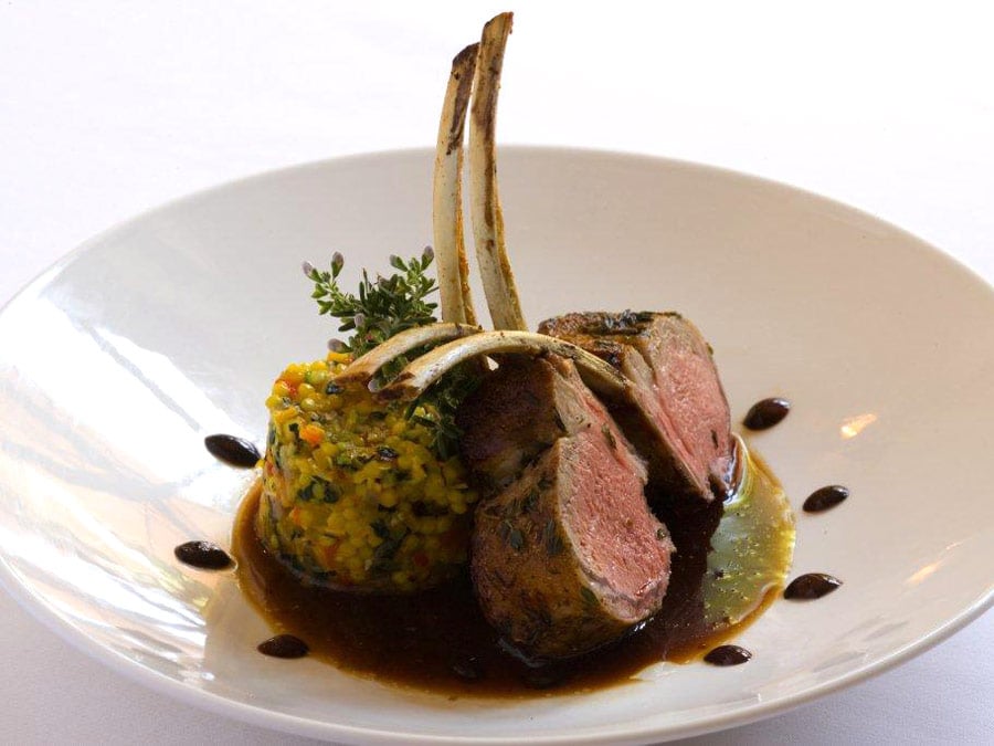 Bone-in leg of lamb is artfully served at the Farmhouse Inn in Sonoma County