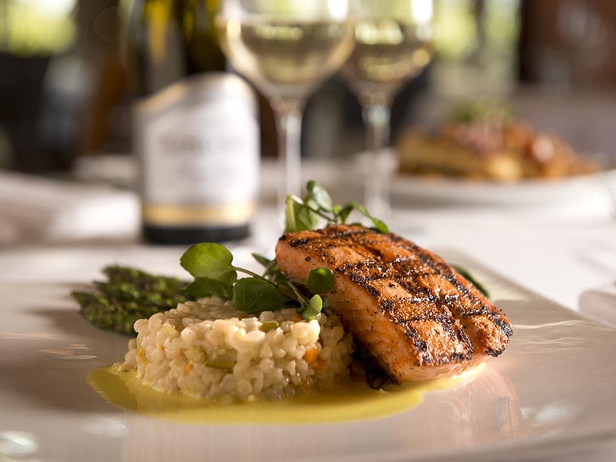 Salmon served on top of cous cous