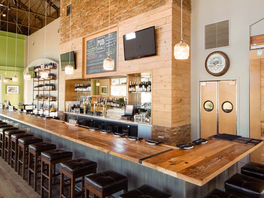 The stylish modern interior of the bar with high ceilings