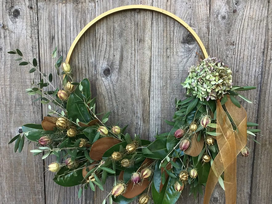 flower wreath on door