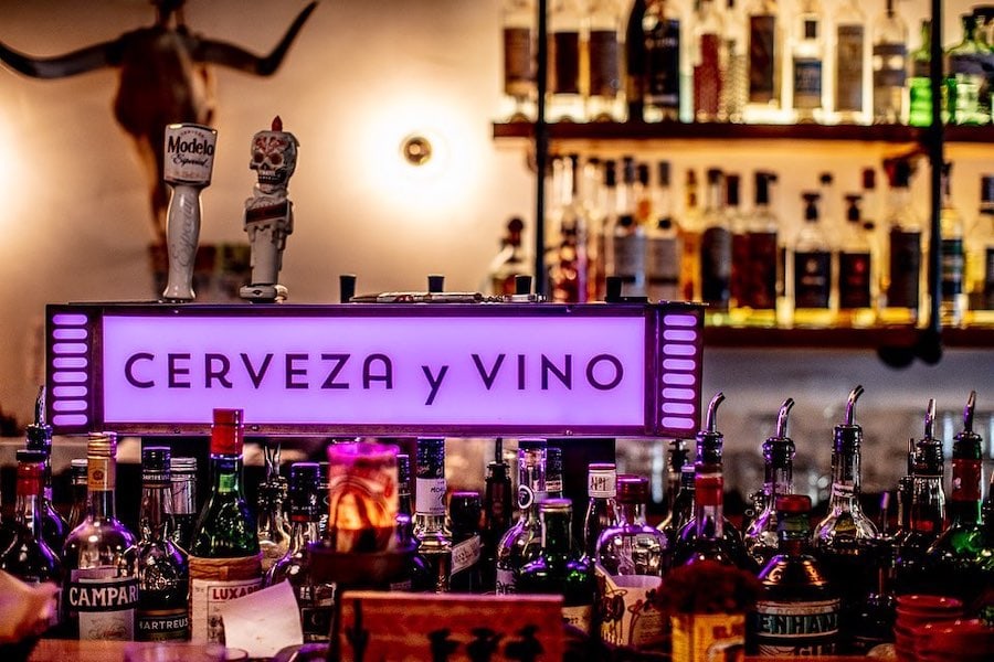 Dim lights on the bar at El Barrio in Guerneville