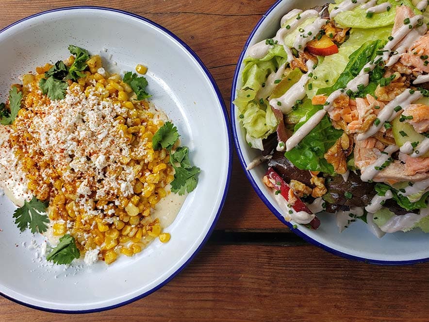 elote and salad at handline