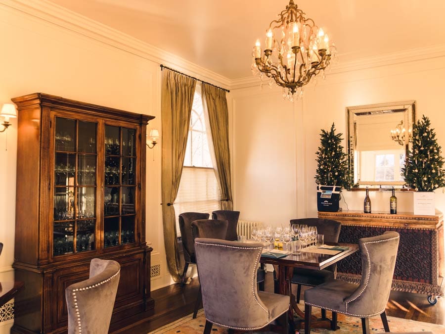 The luxurious interior of Chateau St. Jean is decorated for Christmas in Sonoma County