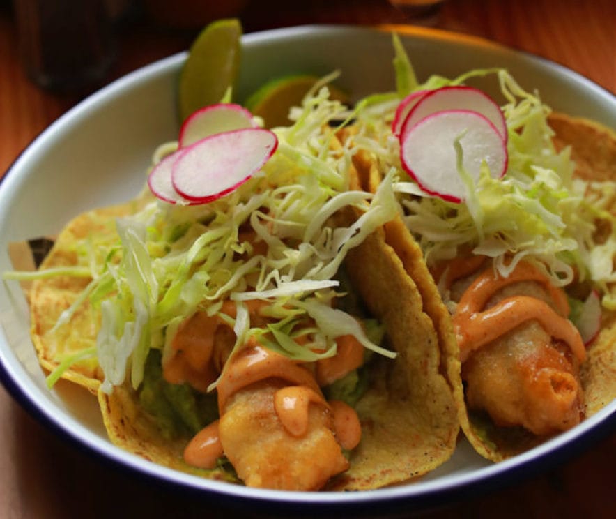 The Handline "El Coronado" taco with beer battered fired rockfish, shaved cabbage, chipotle aioli, avocado, lime— Photo by John Burgess