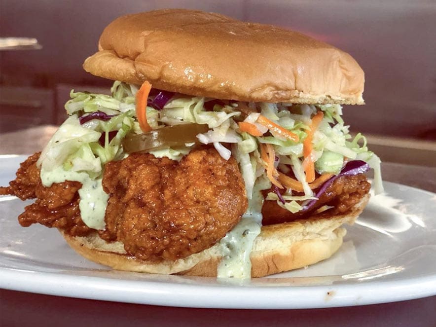 fried chicken sandwich with coleslaw