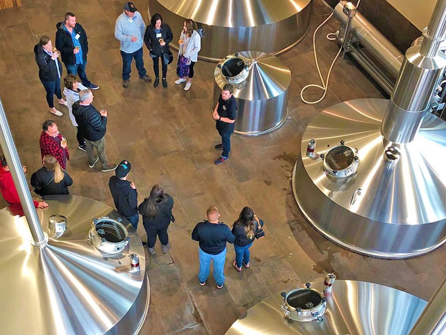 Guests on a brewery tour at Russian River Brewing Co in Sonoma County