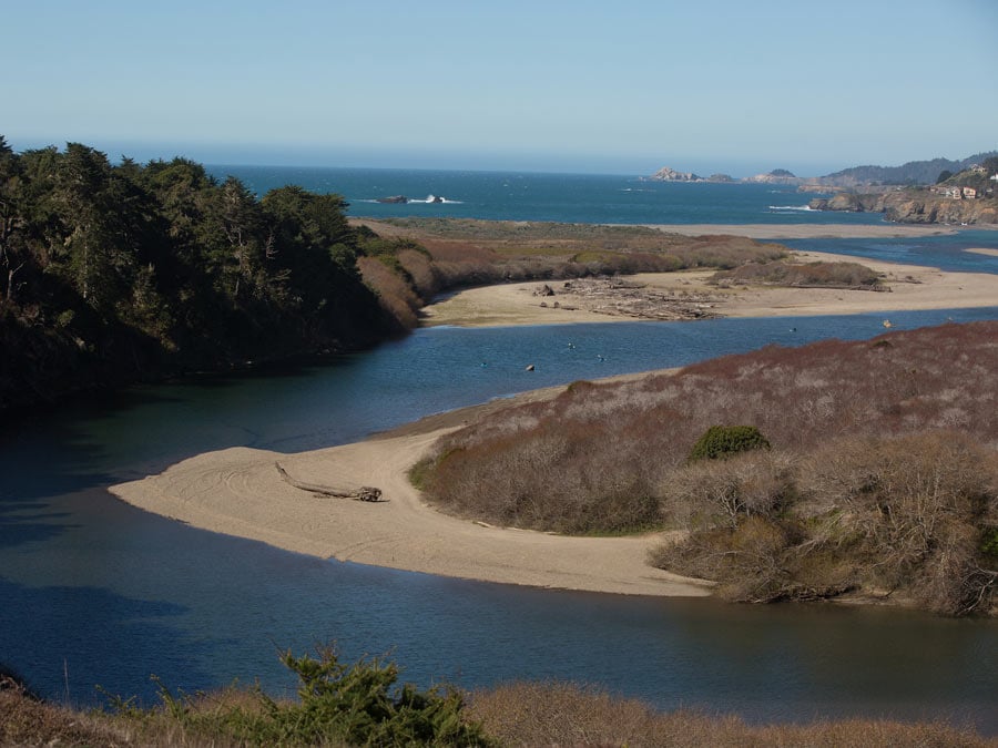 The Gualala River meets the Pacific Ocean at Gualala Point Regional Park, Gualala