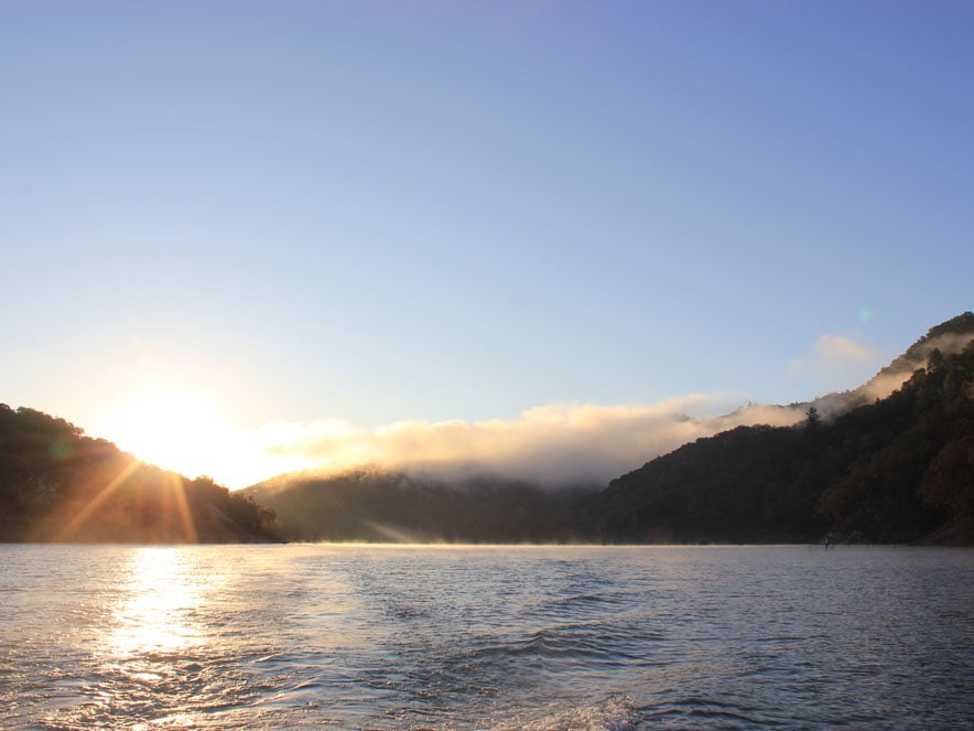 Image of Lake Sonoma at sunset. 