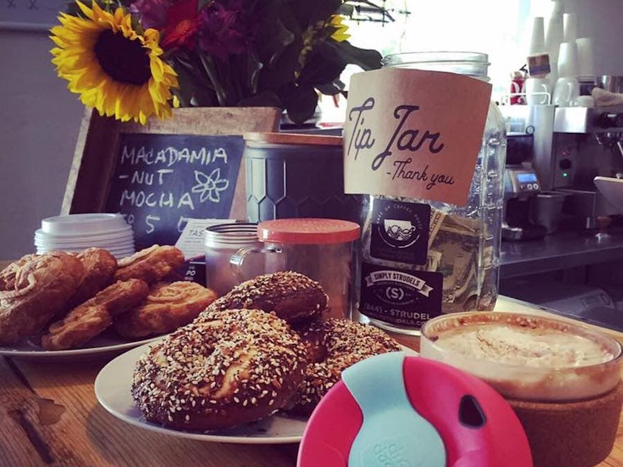 Baked goods, coffee, and flowers at Petaluma Coffee and Tea Co.