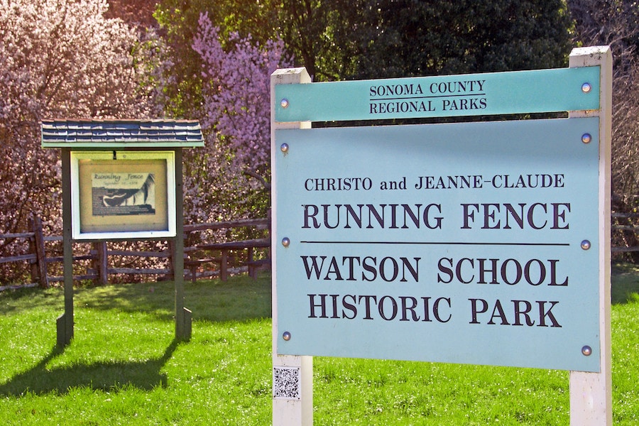 Plaque commemorating Running Fence at Sonoma County Regional Parks 