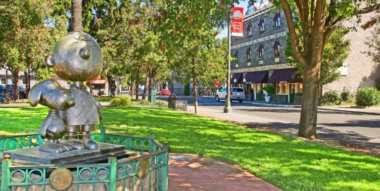 Santa Rosa park with Charlie Brown and Snoopy sculpture