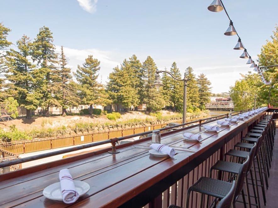 patio dining looking at river