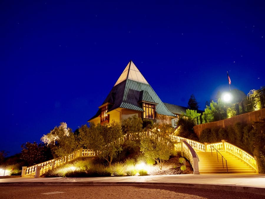 Francis Ford Coppola Winery shines brightly at night in Sonoma County