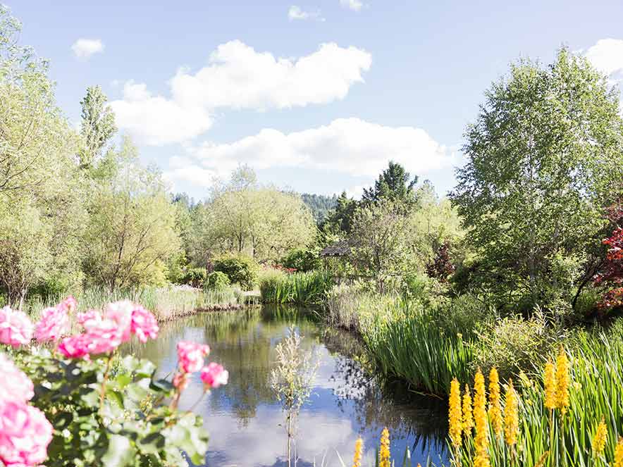 Enjoy the lush gardens at Hans Fahden Vineyards.