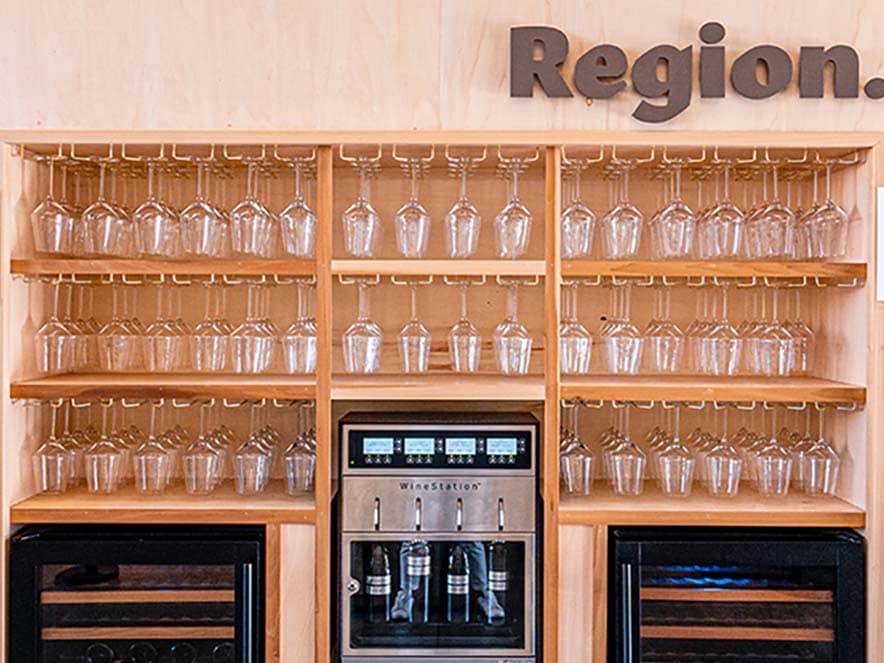 region wine glasses and tap