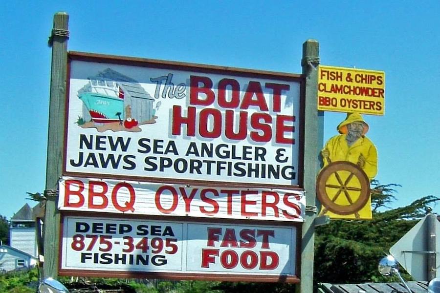 Signs outside The Boat House in Bodega Bay 