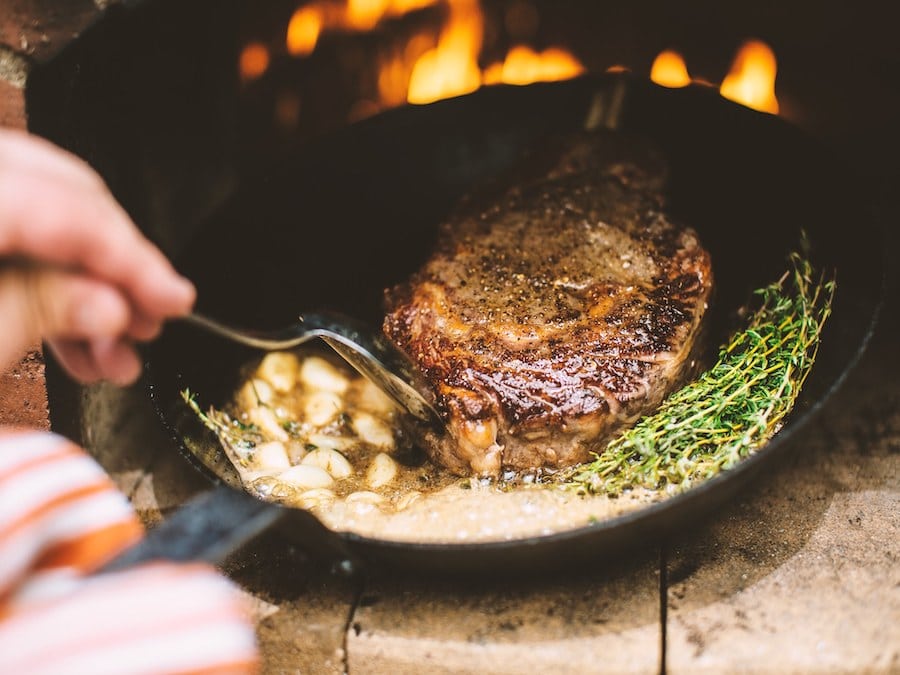 Sizzling steak and beans at The Matheson Healdsburg