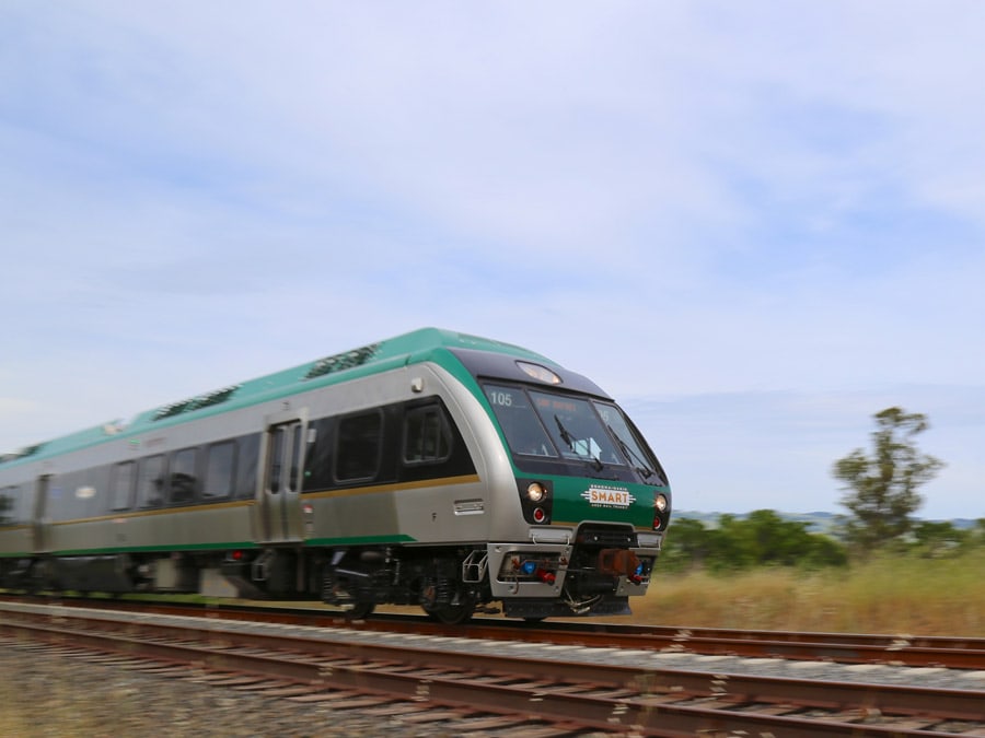 The SMART Train runs from Santa Rosa to Larkspur