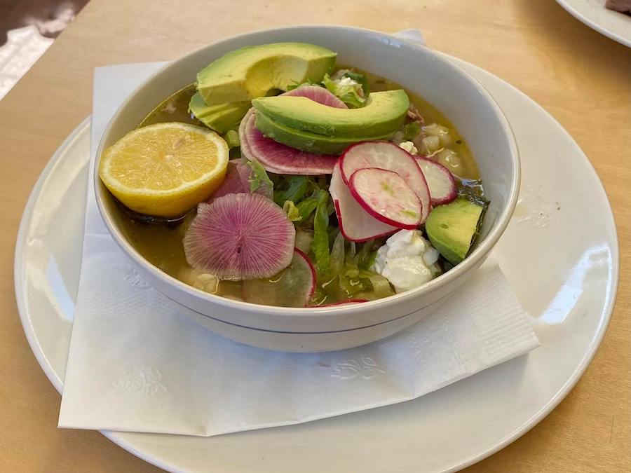 Bowl of pozole at Water Street Bistro in Petaluma 