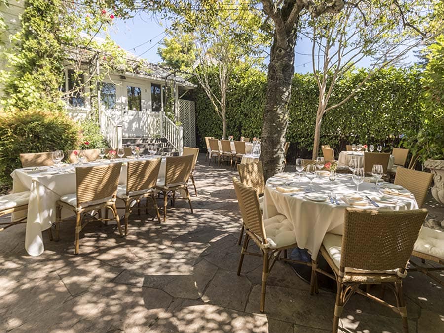 outdoor garden with table settings