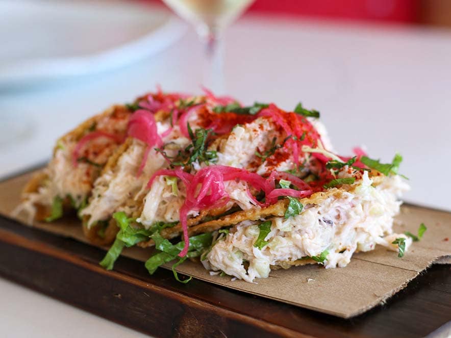 crab tacos with pickled onions from willi's wine bar