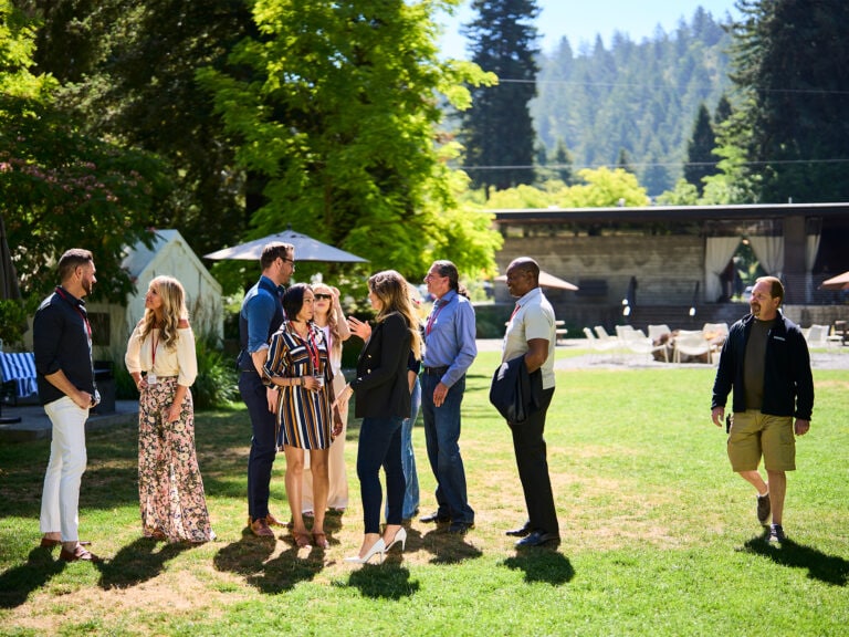 meeting group of professionals in the redwoods of sonoma county