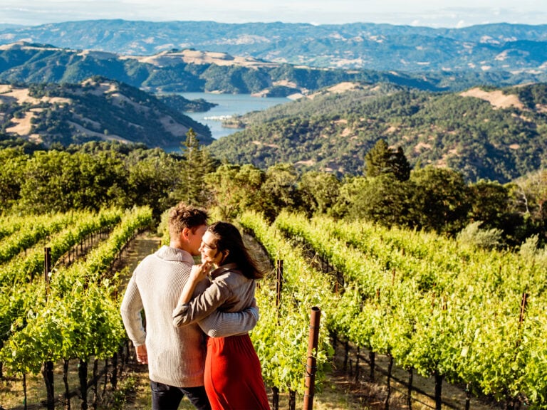 Couple enjoying Sonoma County vineyards