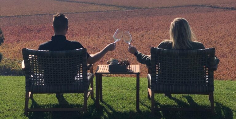 Wine tasting at sunset.