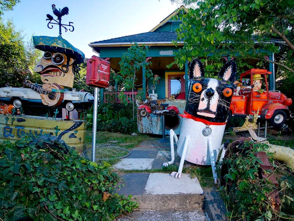 Trash Art Sculptures on Front Lawn of Florence Avenue, Sebastopol