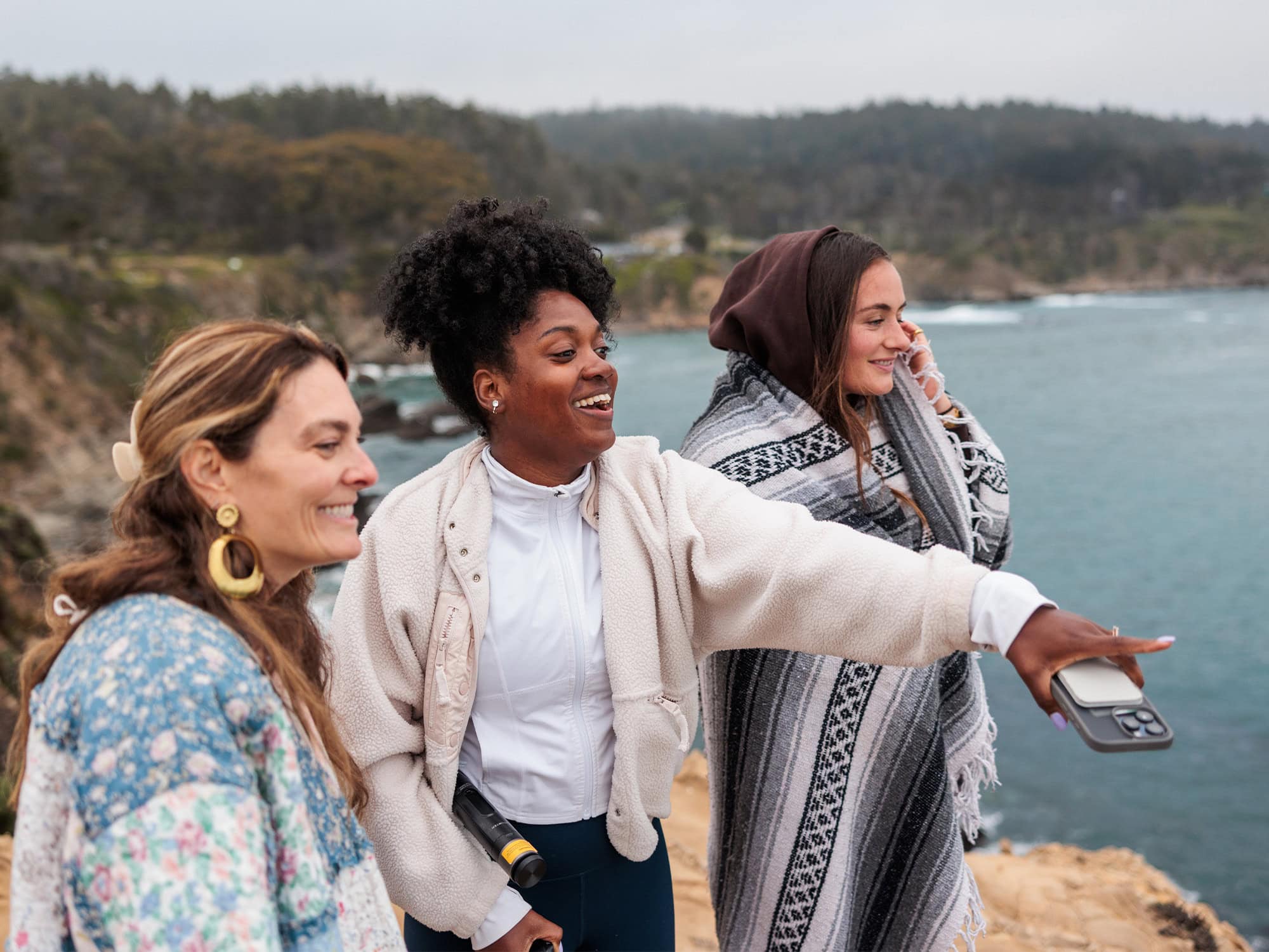 visitors visiting the sonoma coast in the winter time in timbercover sonoma county