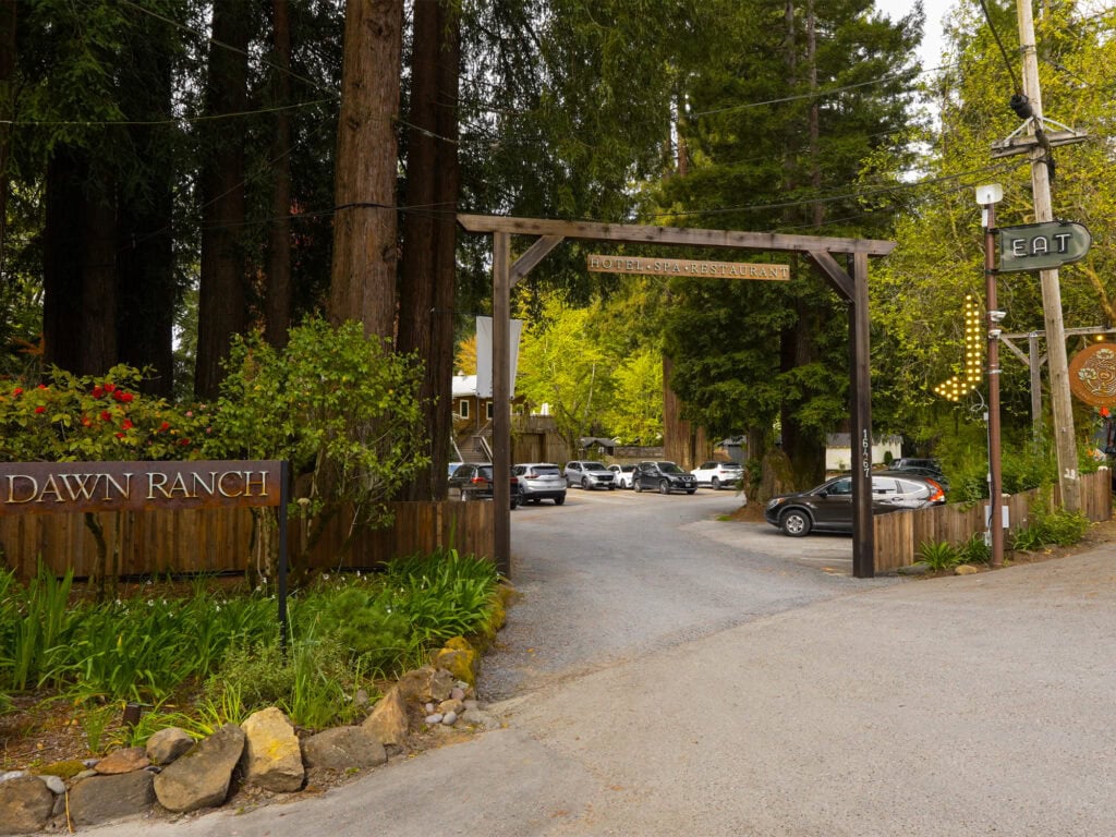 entrance to dawn ranch lodging in guerneville