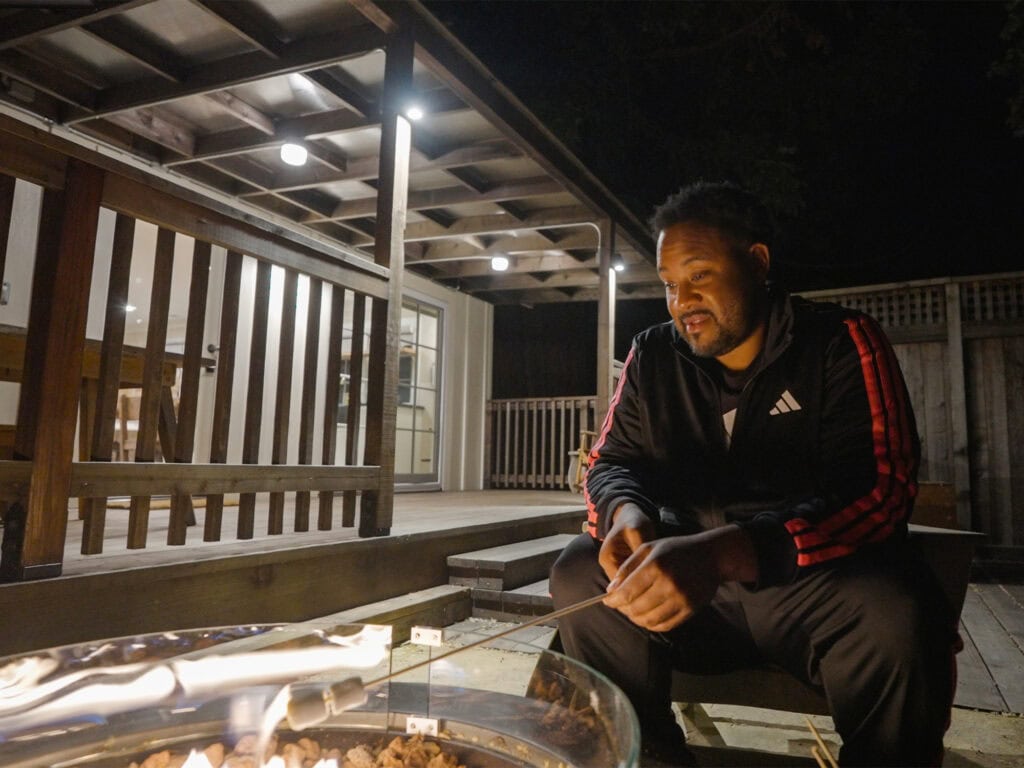 Noel making smores at dawn ranch firepit