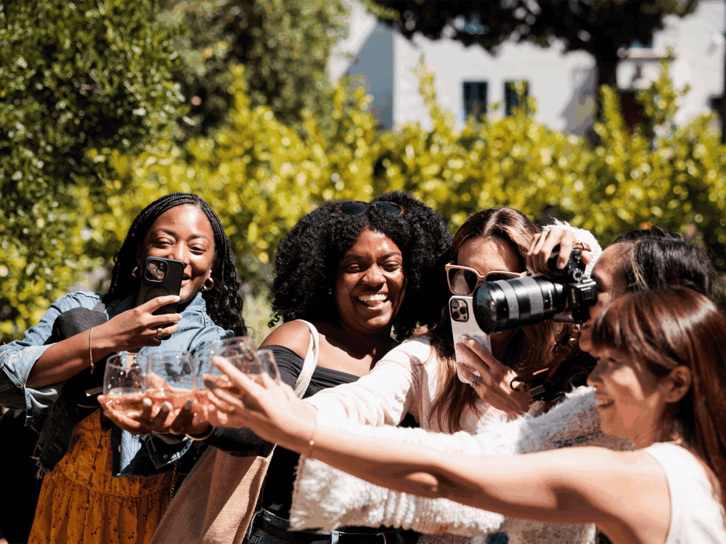 group of journalist taking a selfie while in sonoma county