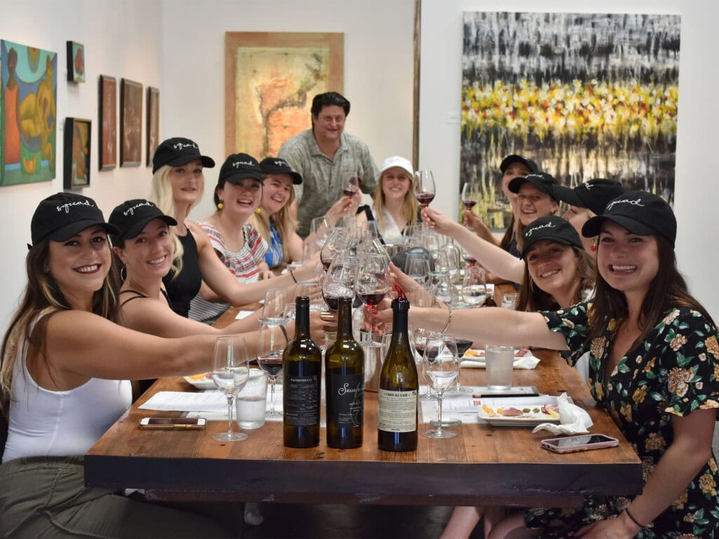 a bachelorette party doing a food and wine tasting at grapeseeds wines in healdsburg