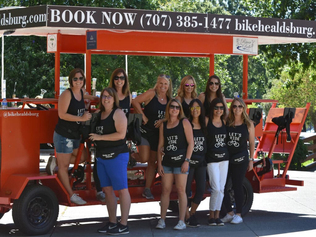 girls trip in sonoma county doing to bike healdsburg experience