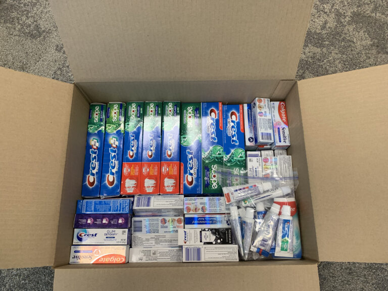 box of hygiene product collect from the sonoma county hygiene product drive