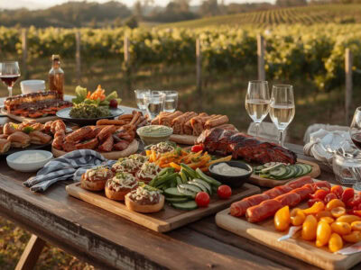 super bowl party wine country style, finger food and wine in the vineyards in sonoma county