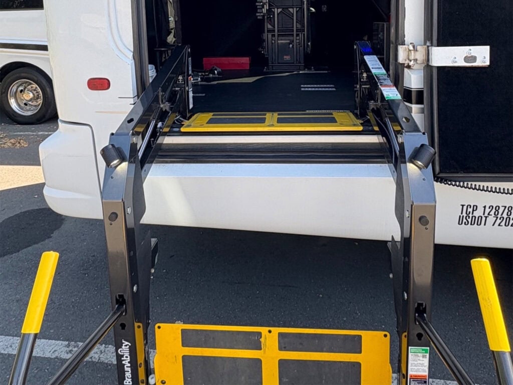 accessible wheelchair ramp for transportation bus by pure luxury transportation in sonoma county