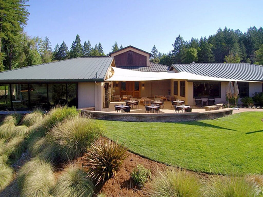 outside view of the back patio at gary farrell winery in healdsburg 